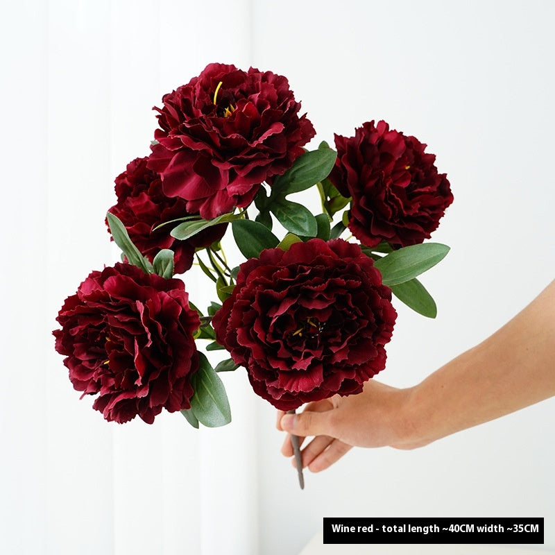 Artificial Flower Peony Bouquet 5-Head Silk Flower Arrangement for Home & Wedding