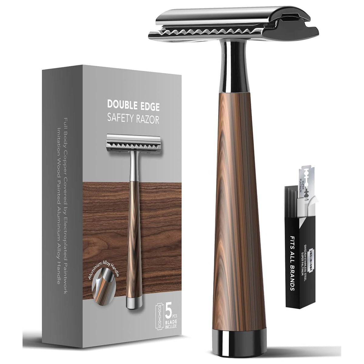Men's Safety Razor with Wooden Handle