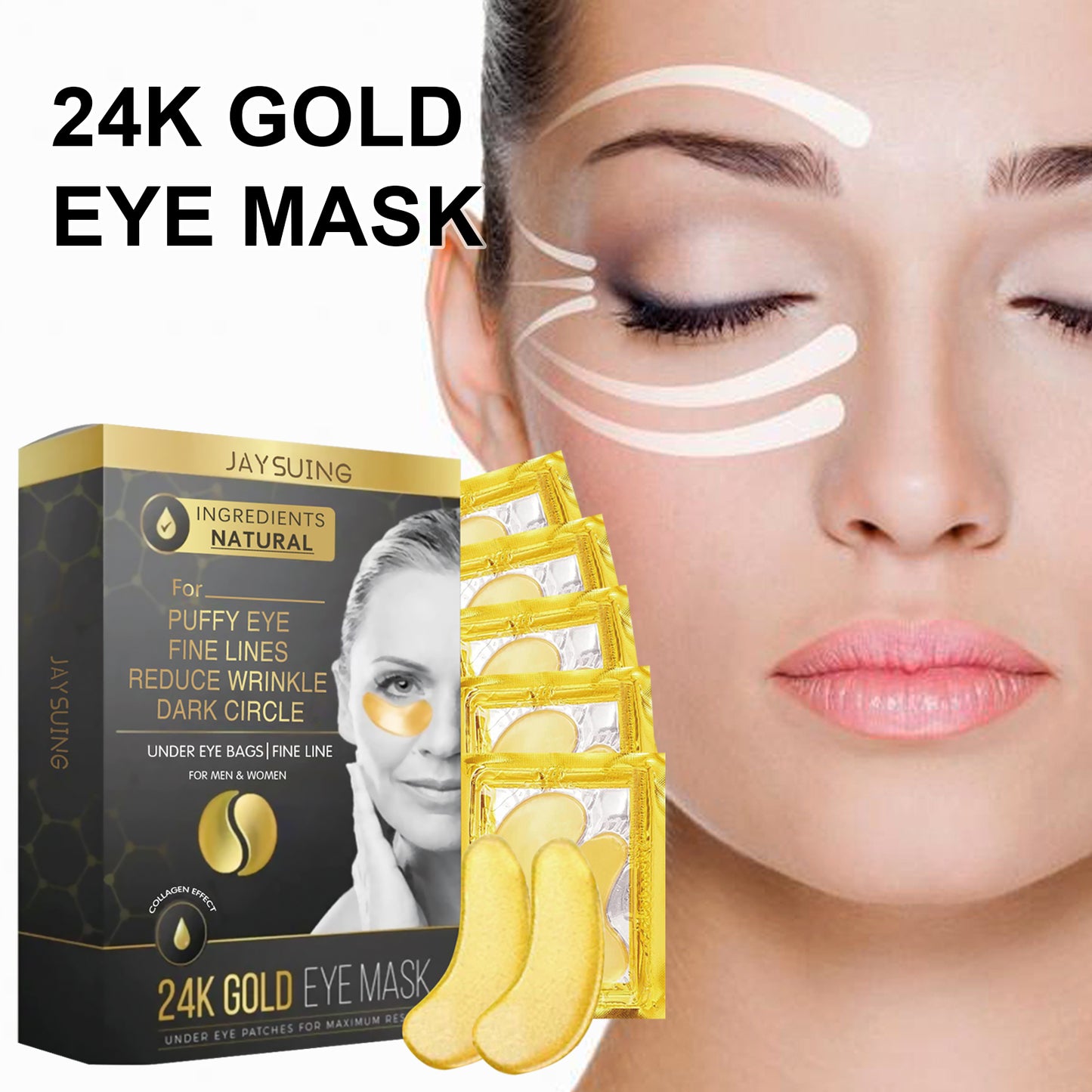 24k Gold Collagen Eye Mask for Dark Circles, Puffiness & Fine Lines