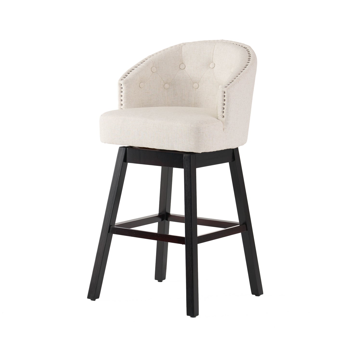 360-Degree Swivel Bar Stool Set of 2 with Nailhead Trim - Beige
