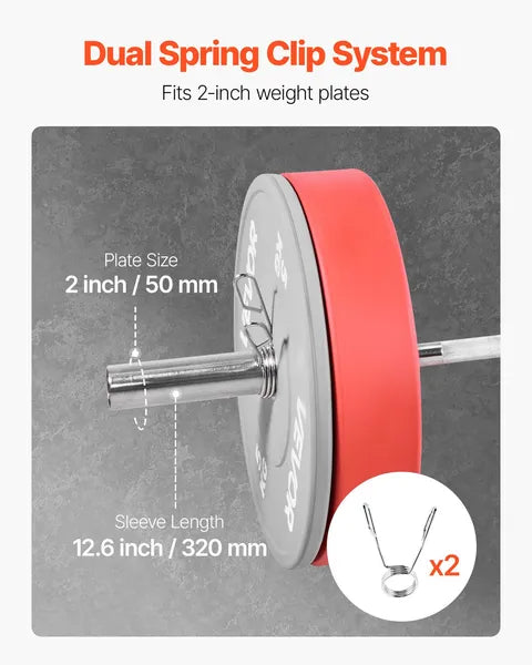 6FT Barbell Bar with Knurled Grip - 500lbs Capacity, Chrome Plated