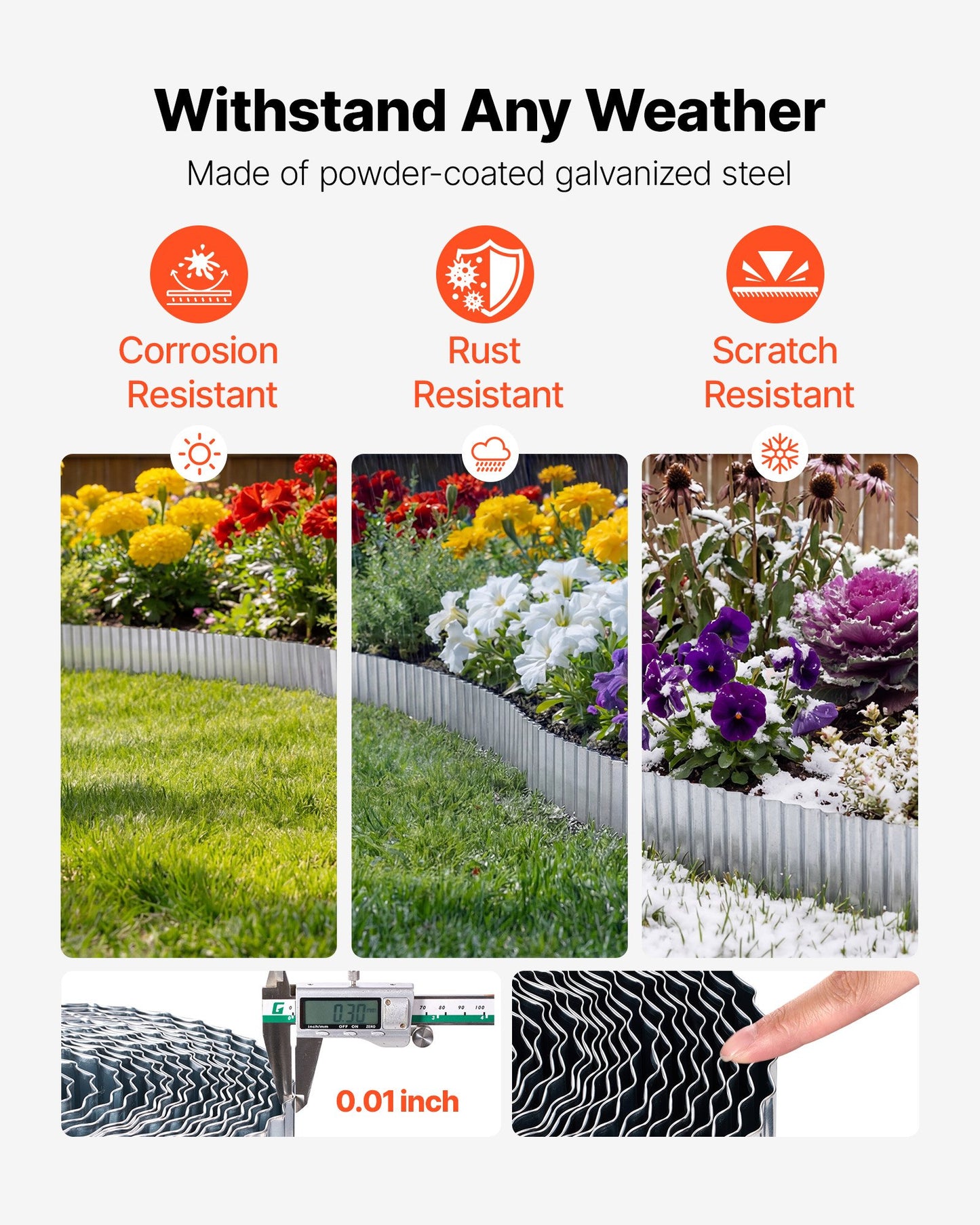 Galvanized Steel Garden Edging 50 Ft Black Landscape Border for Flower Bed & Pathway