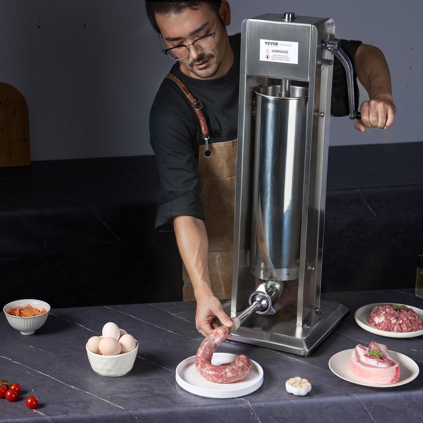 7L Manual Sausage Stuffer - Stainless Steel Vertical Machine