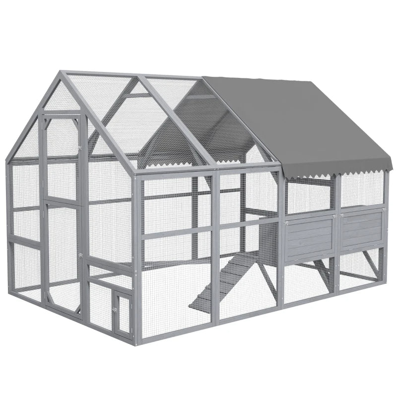 Large Chicken Coop with Nesting Boxes, Weather-Resistant Cover, Gray