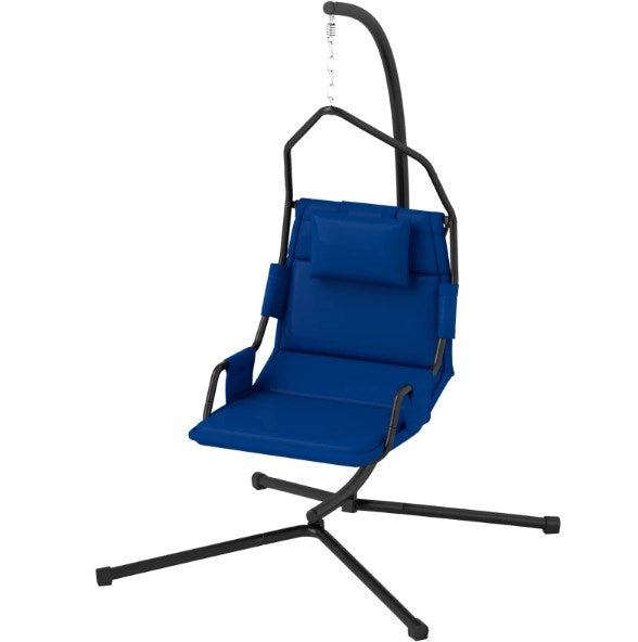 Hanging Swing Chair with Steel Frame & Coating Cushion - Black & Dark Blue
