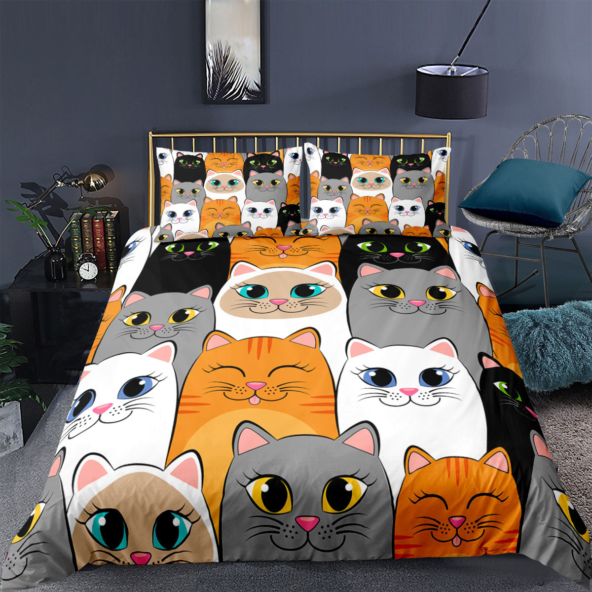 Cartoon Animal Kitten 3D Digital Printed Duvet Cover & Sheet Set - Multiple Sizes