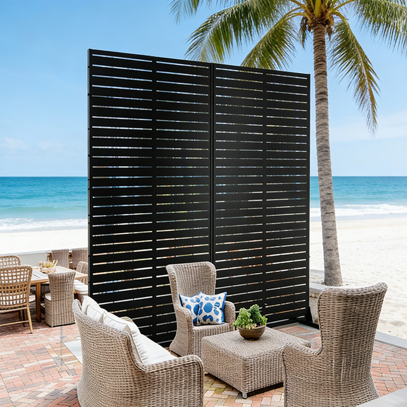 Freestanding Black Metal Outdoor Privacy Screen - 70.87" H x 46.06" W