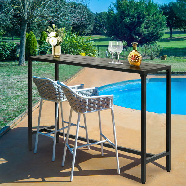 55 Inch Outdoor Bar Table with Adjustable Feet - Rectangle Narrow Counter Height Table for Patio Garden Balcony Black