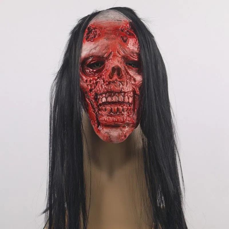 Horror Skull Latex Headgear Mask - Red