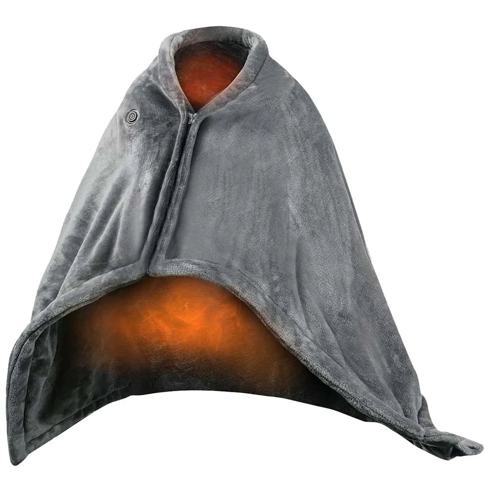 USB Heated Blanket Poncho - 59" x 31" Soft Flannel Wrap