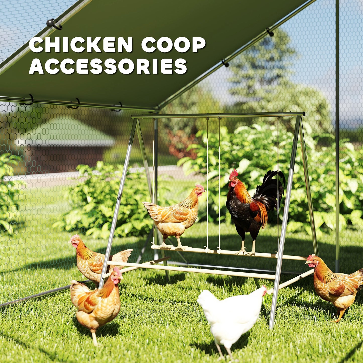 Chicken Perch with Swings for Coop, Outdoor Roosting Bars, Silver 1160x170 mm
