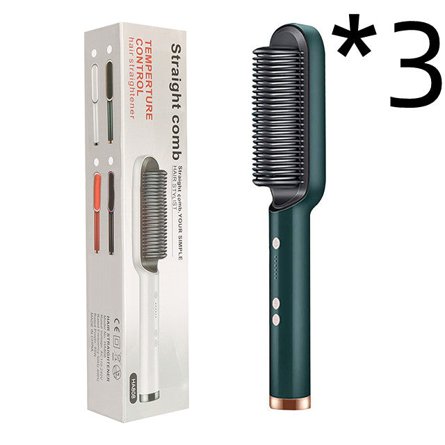2-in-1 Hair Straightener Curling Iron Hot Comb with Negative Ions - Multi-Functional Electric Hair Styling Brush