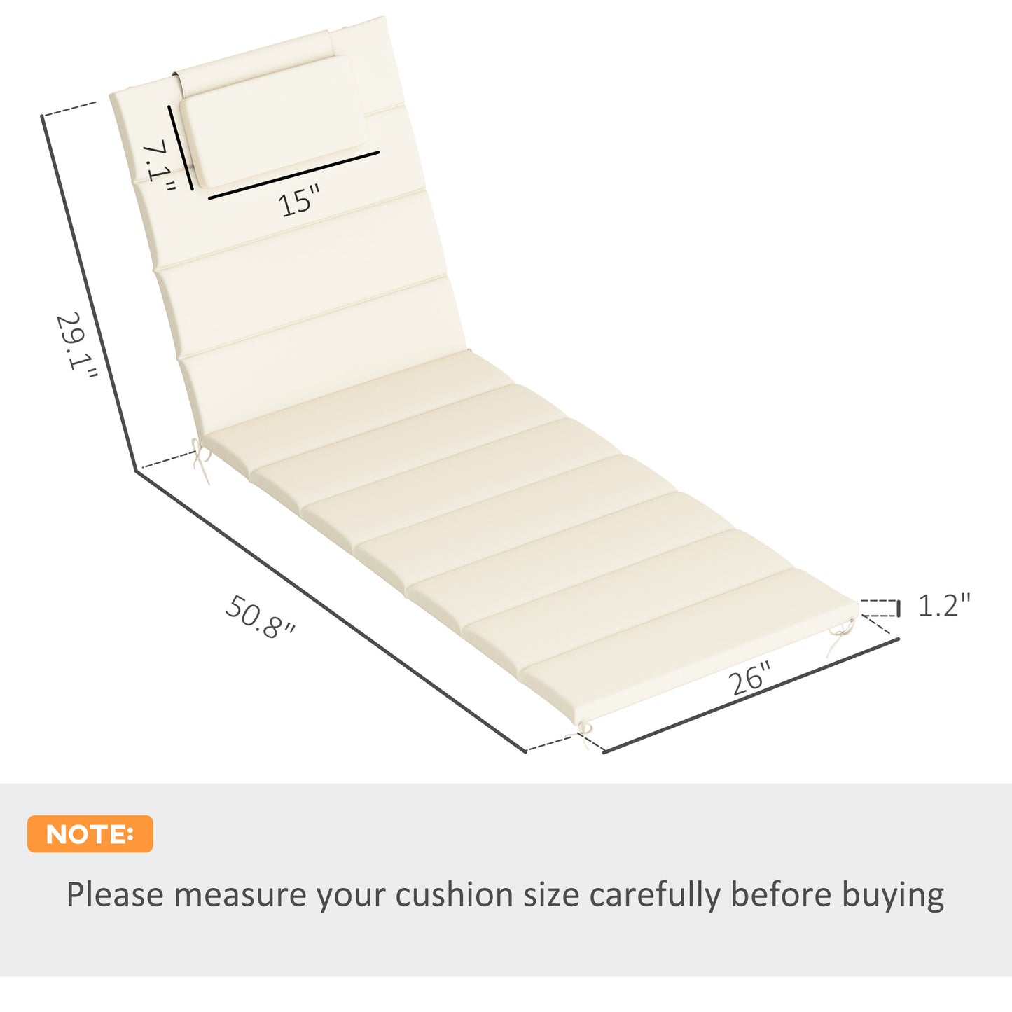 Outdoor Lounge Chair Cushion Set - Foldable, UPF50+, 80" x 26" Cream White