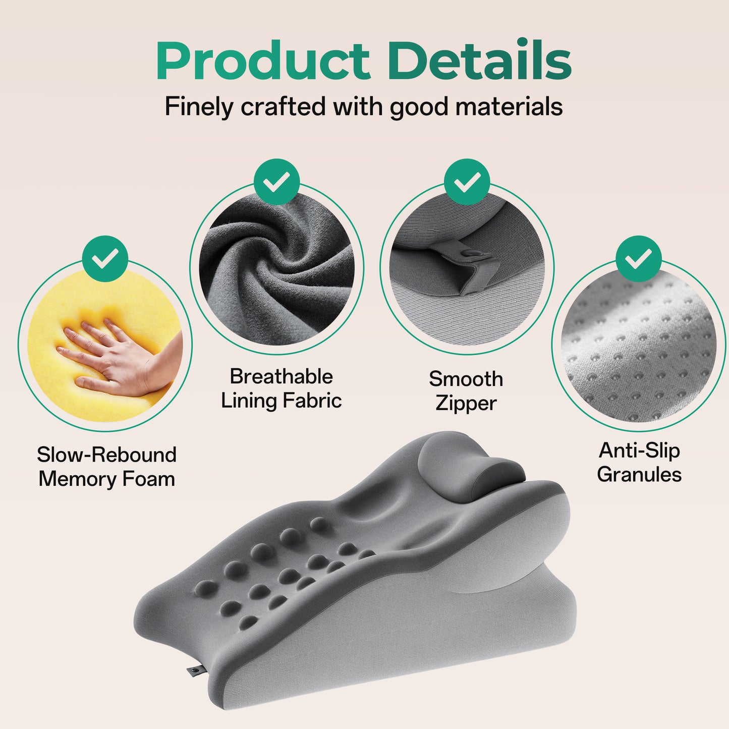 Ergonomic Memory Foam Support Pillow for Couples - Grey