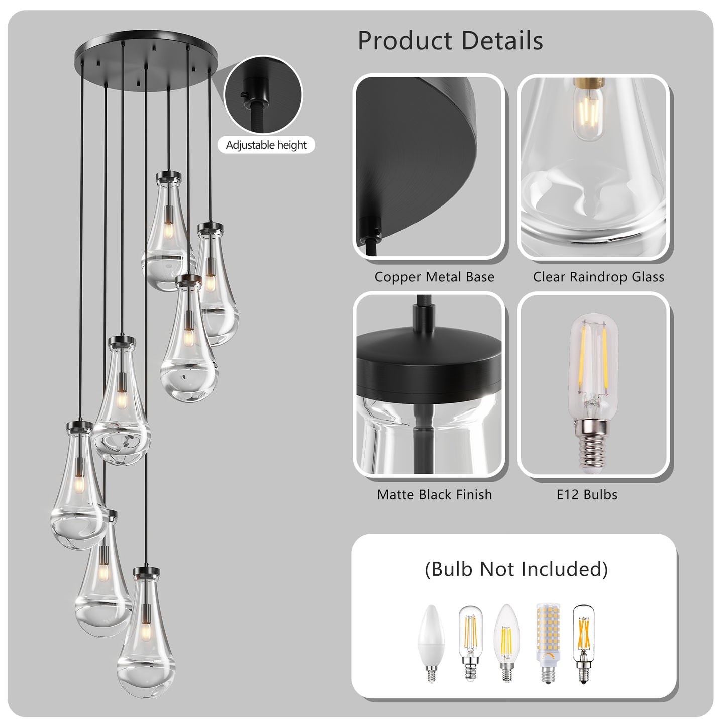 Modern Raindrop Pendant Light Chandelier - Adjustable Height