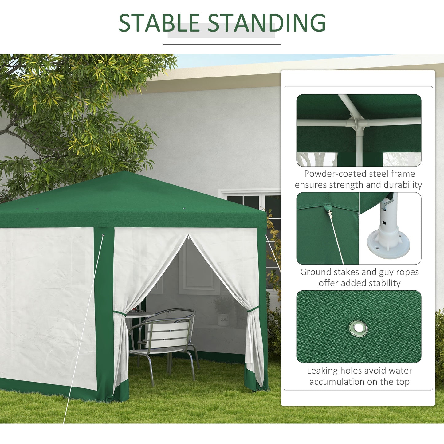 Hexagon Outdoor Party Tent with Mesh Sidewalls - Green