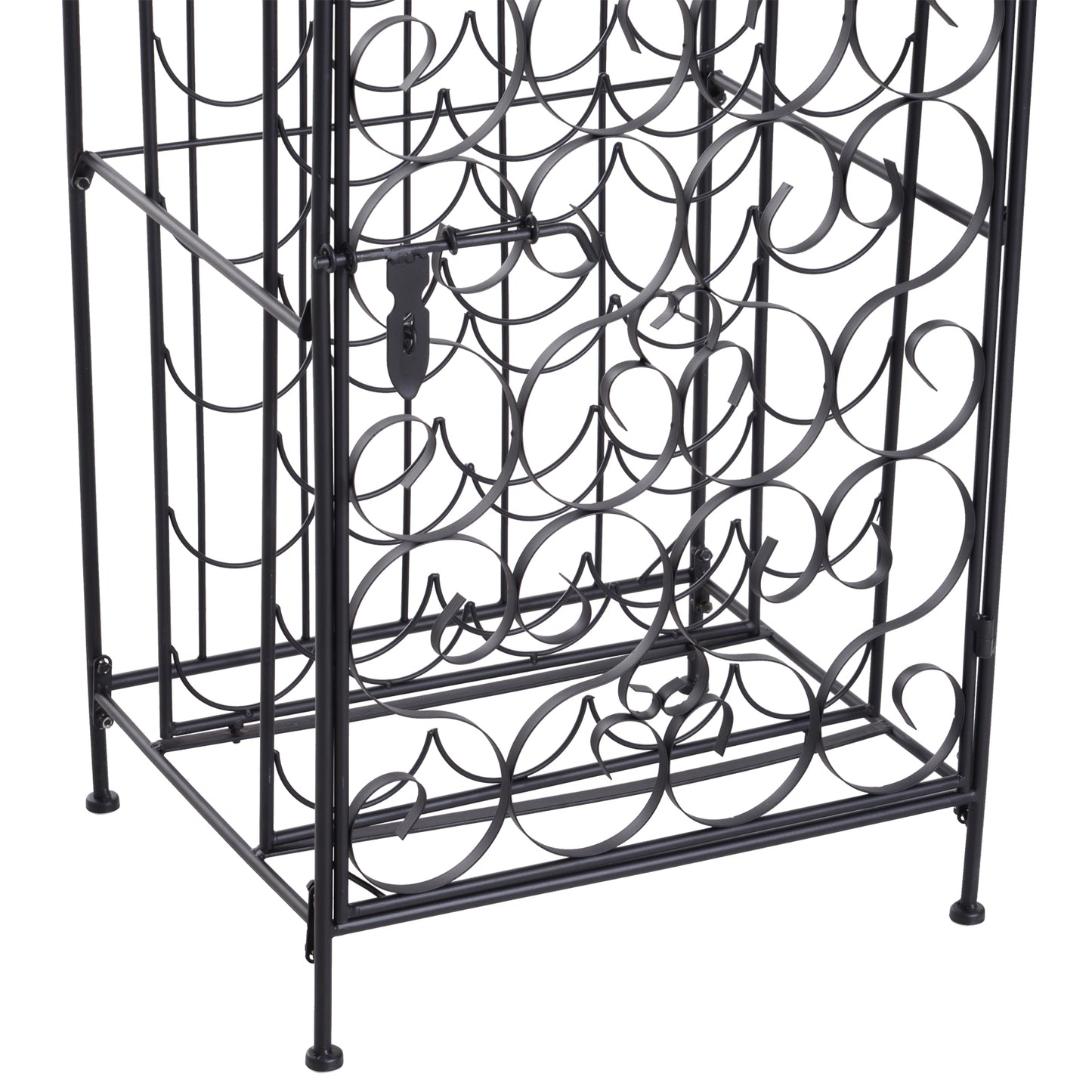 Wrought Iron Wine Rack Cabinet for 35 Bottles - Black
