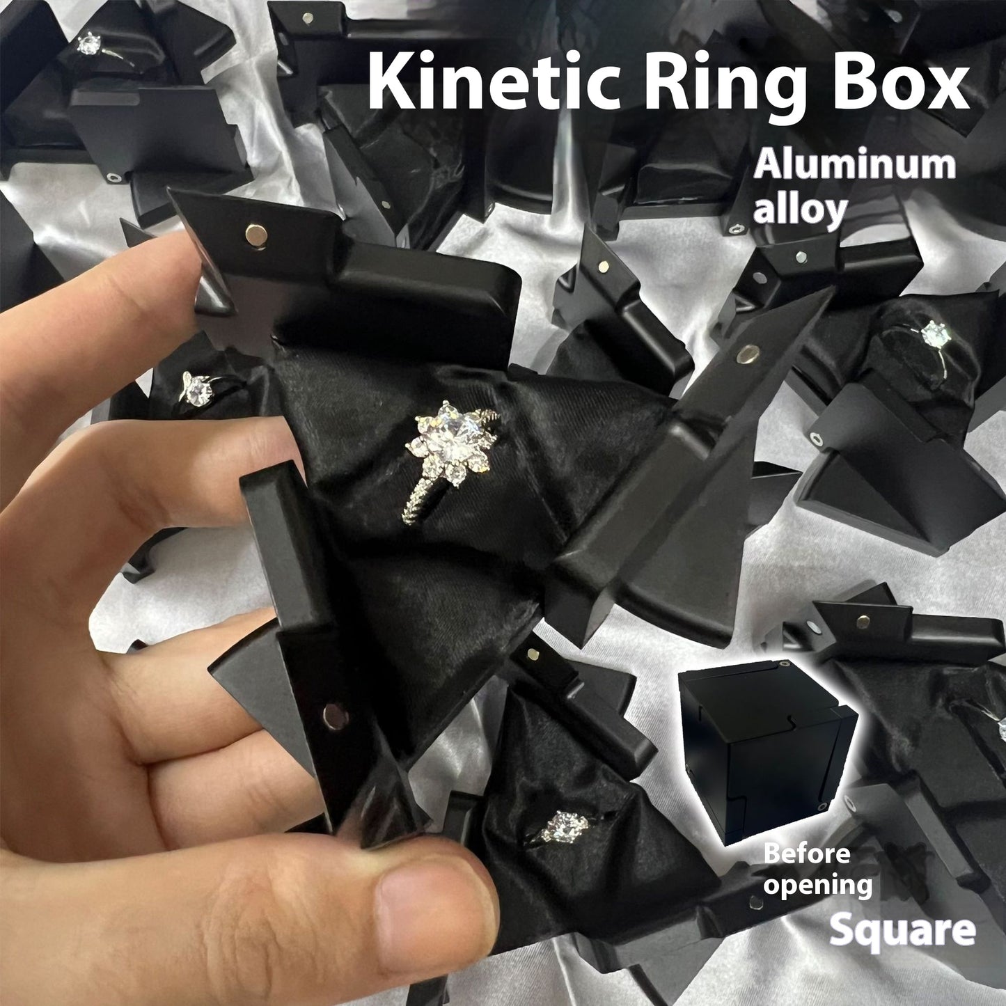 Aluminum Alloy Kinetic Energy Rotating Deformation Jewelry Box - Black 4.4cm