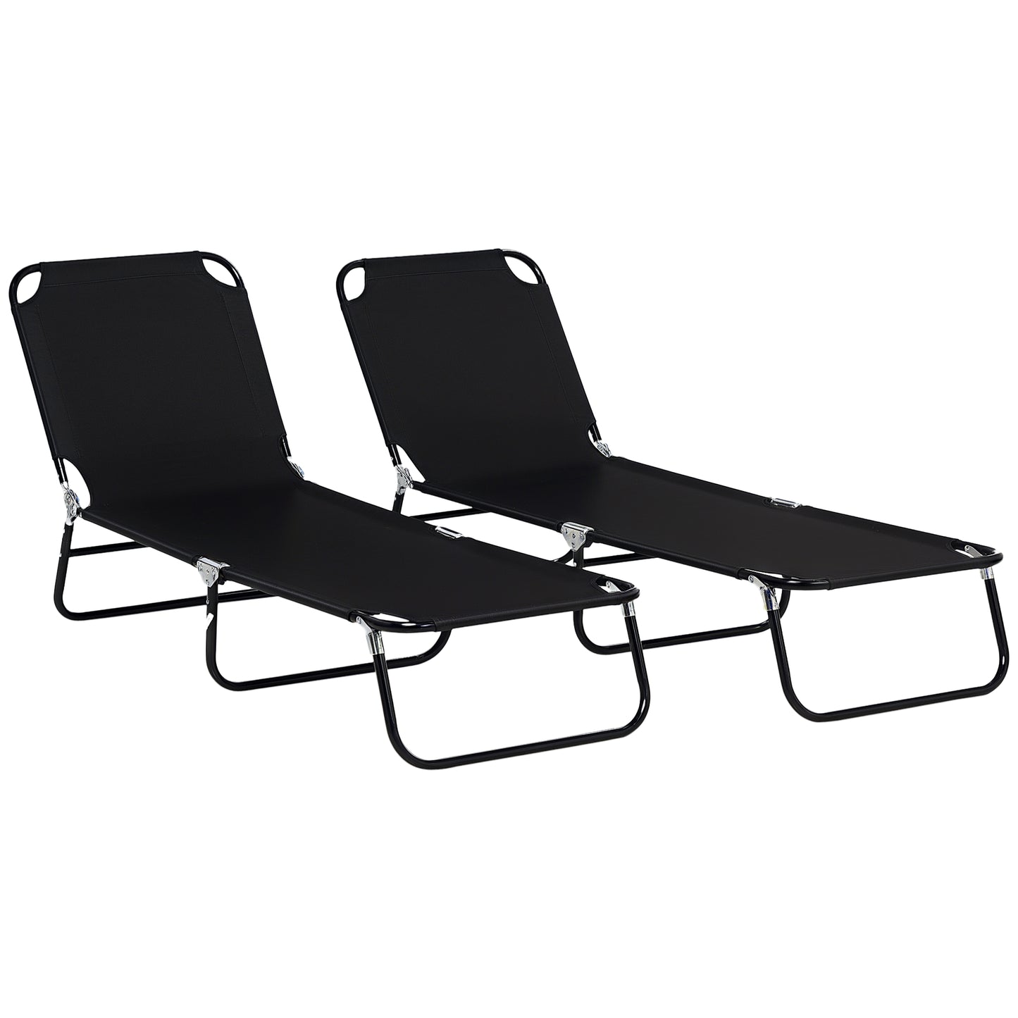 2 Piece Folding Chaise Lounge Pool Chairs - Black