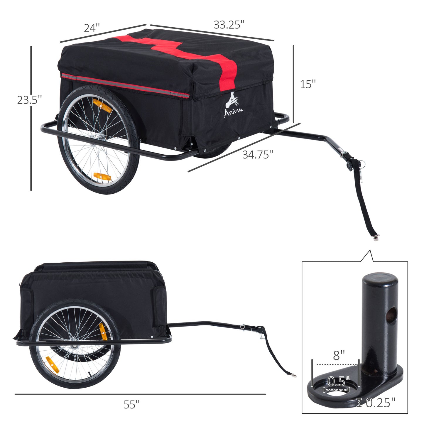 Bicycle Cargo Trailer with Removable Cover - 20" Wheels, Red