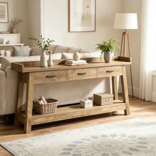 Long Console Table with Storage and Raised Edge - 70.9 Inches