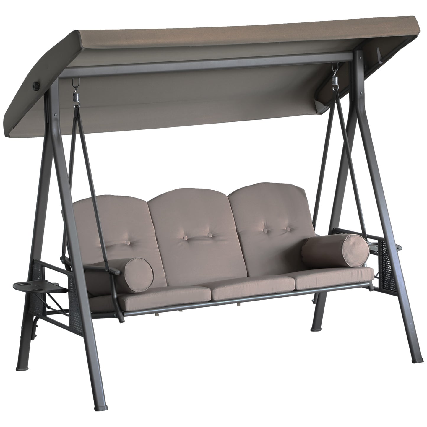 3-Person Steel Canopy Patio Swing Bench with Cushions - Brown