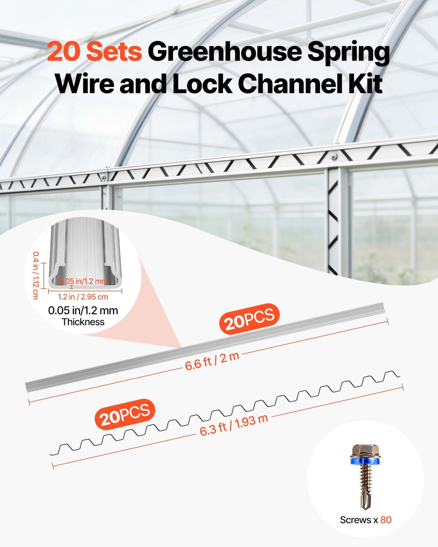 Garden Greenhouse Lock Channel Kit with Spring Wires - Black, 20 Packs, PVC-Coated Aluminum, Easy Install