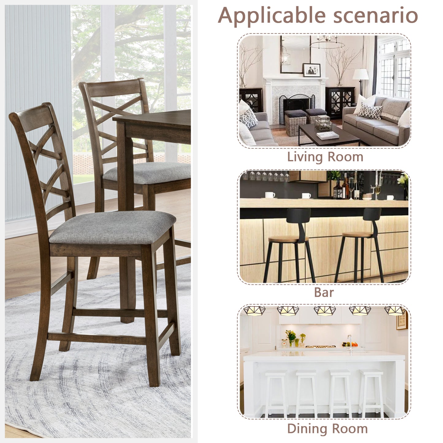 Set of 4 Walnut Counter Height Dining Chairs with Padded Seats