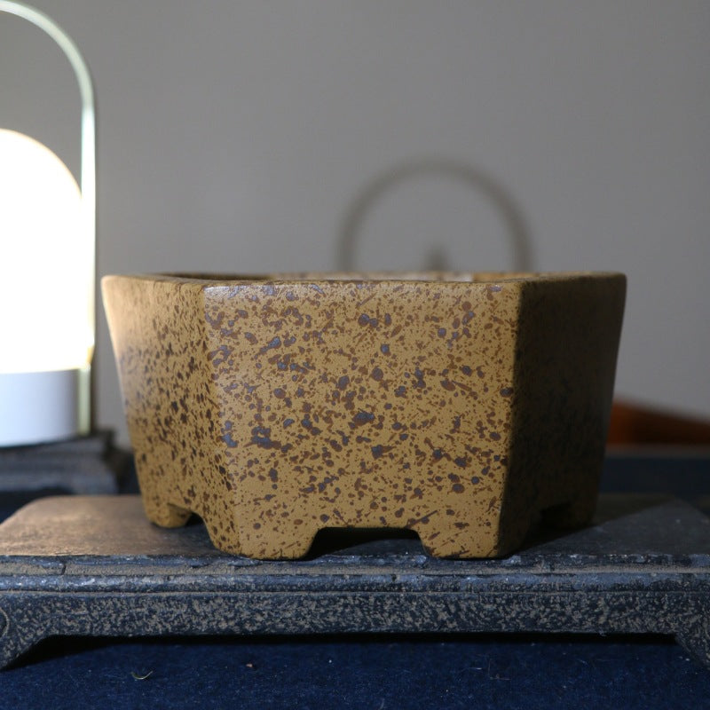 Purple Sand Flower Pot with Firewood Storage Square Bonsai Planter - Handmade