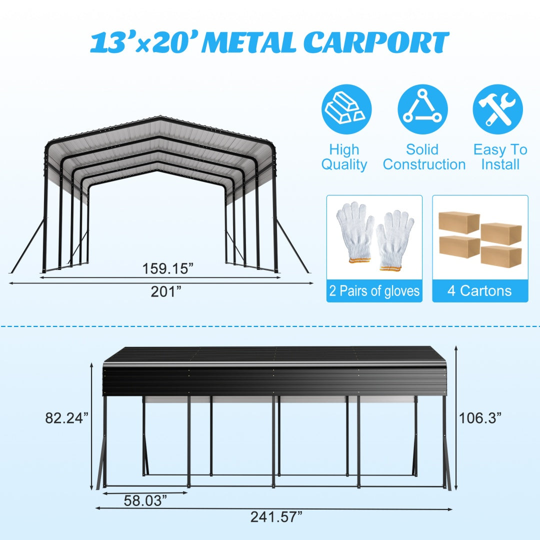 Heavy Duty Galvanized Steel Carport Canopy with Waterproof Roof - Large Capacity Shelter