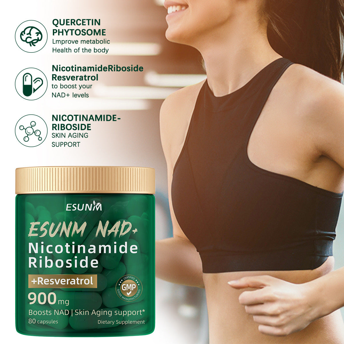 Nicotinamide Riboside Supplement - 80 Tablets, 7.8x6.9 Packaging