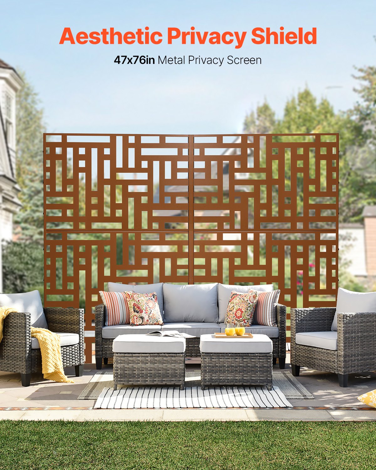 Outdoor Metal Privacy Screen 47x76 Inches for Patio Garden Brown