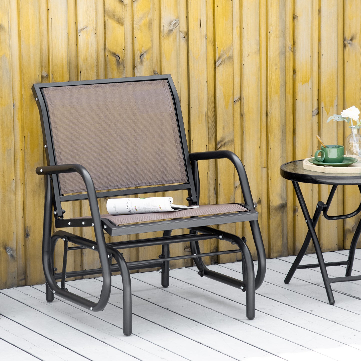 Outdoor Metal Frame Glider Chair with Breathable Mesh - Brown