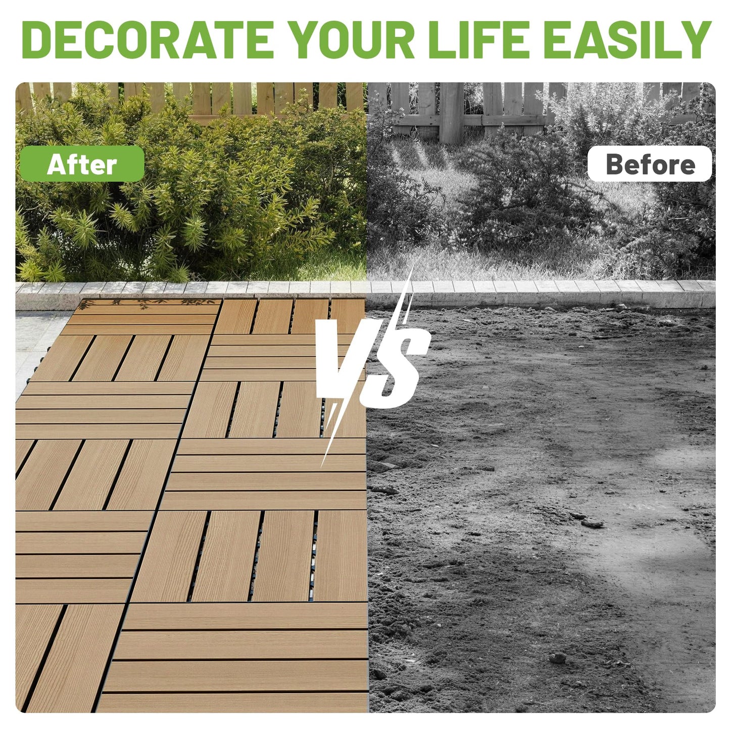 44 Pcs Interlocking Deck Tiles, 12 X HDPE Outdoor Flooring, Patio