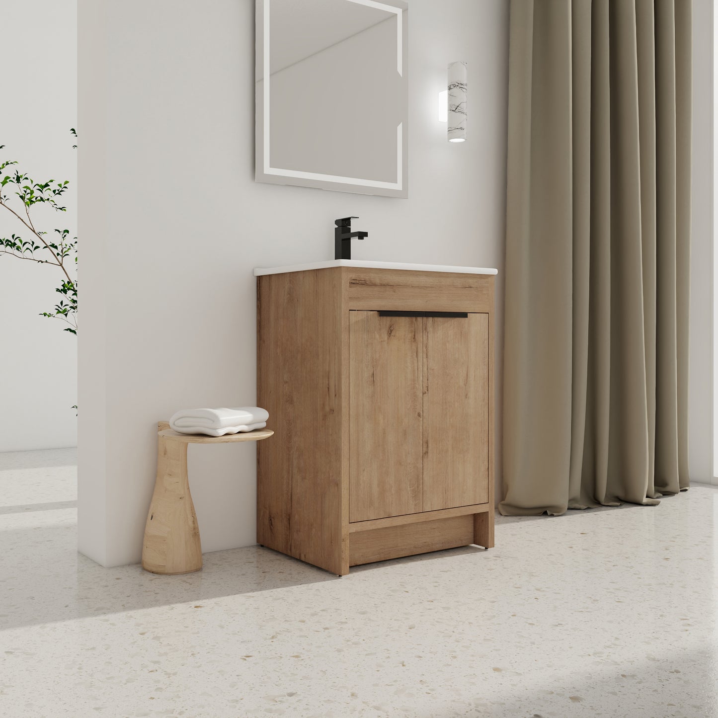24 Freestanding Bathroom Vanity With White Ceramic Sink & 2