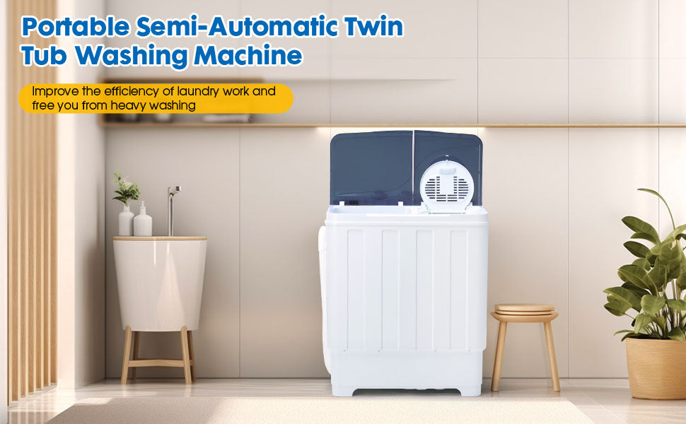 Grey28lbs Portable Washing Machine With 18lbs Wash And 10lbs Spin,