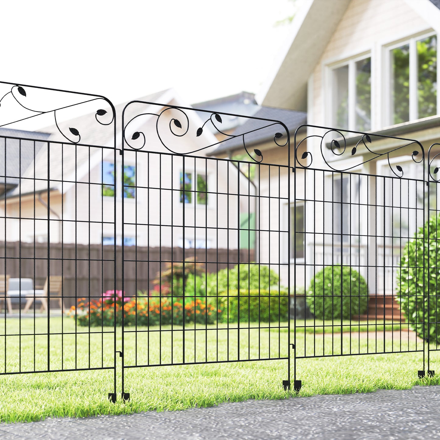 4 Pack Steel Garden Fence Panels - Rust-Resistant Black Edging
