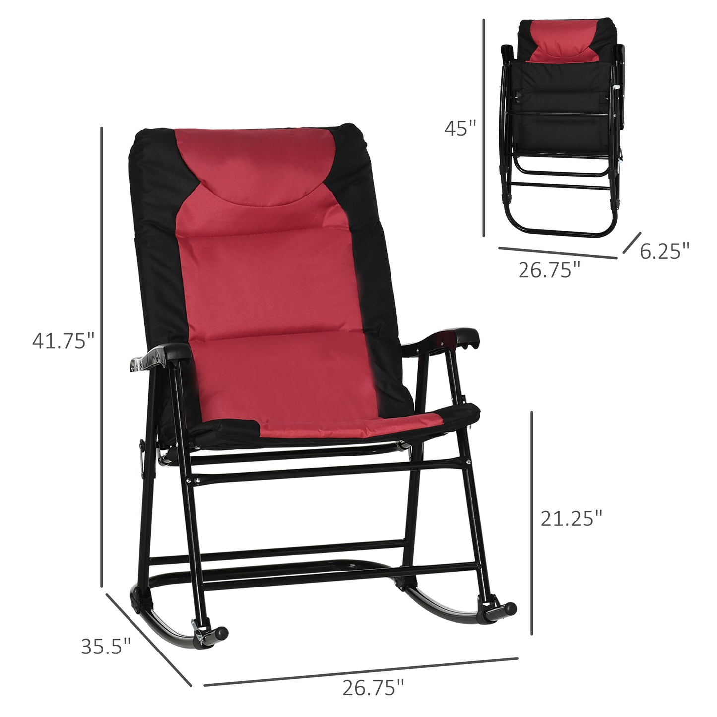 2-Piece Outdoor Patio Furniture Set with Folding Rocking Chairs - Red