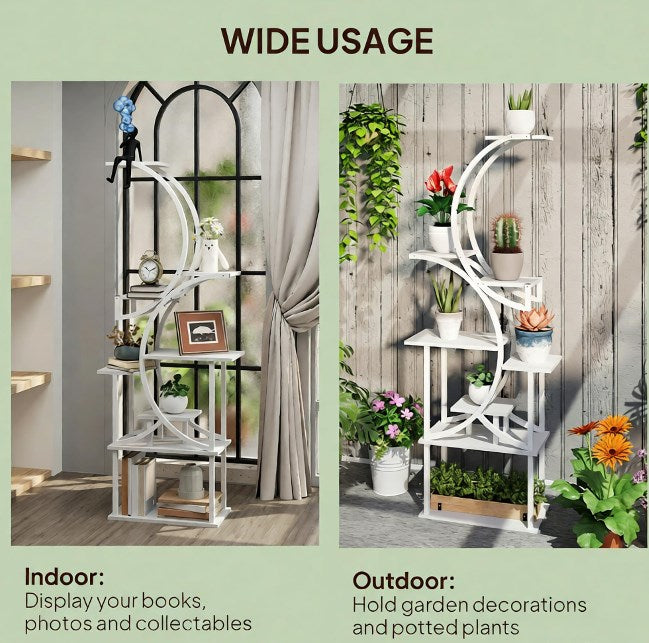 White 8-Tier S-Shaped Plant Stand - Corner Plant Rack