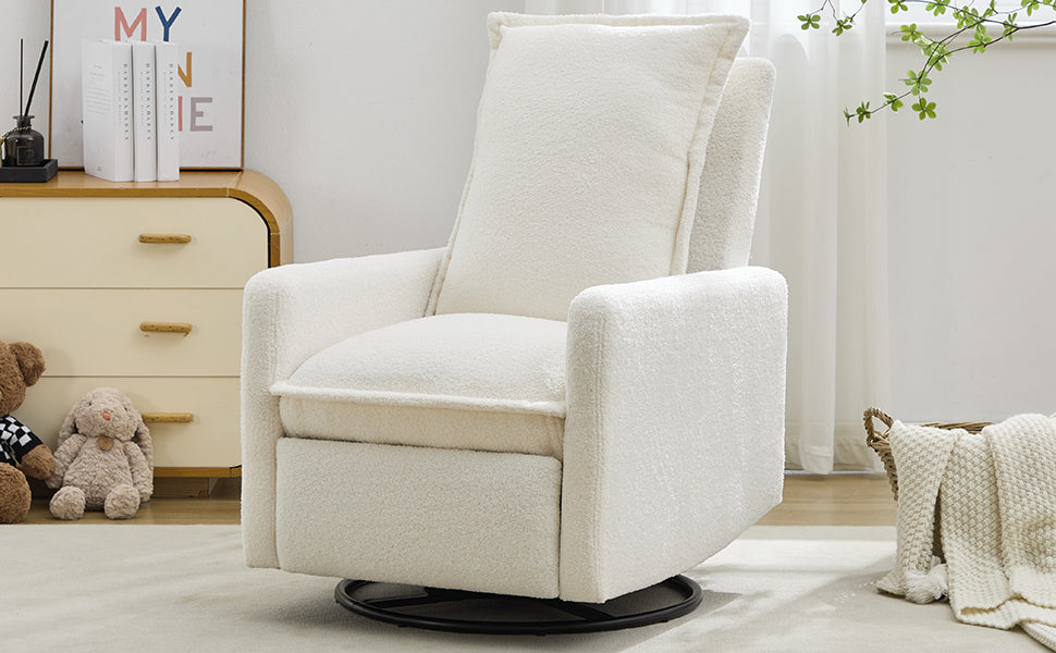 Swivel Rocker Recliner Chair - Teddy Fleece in White