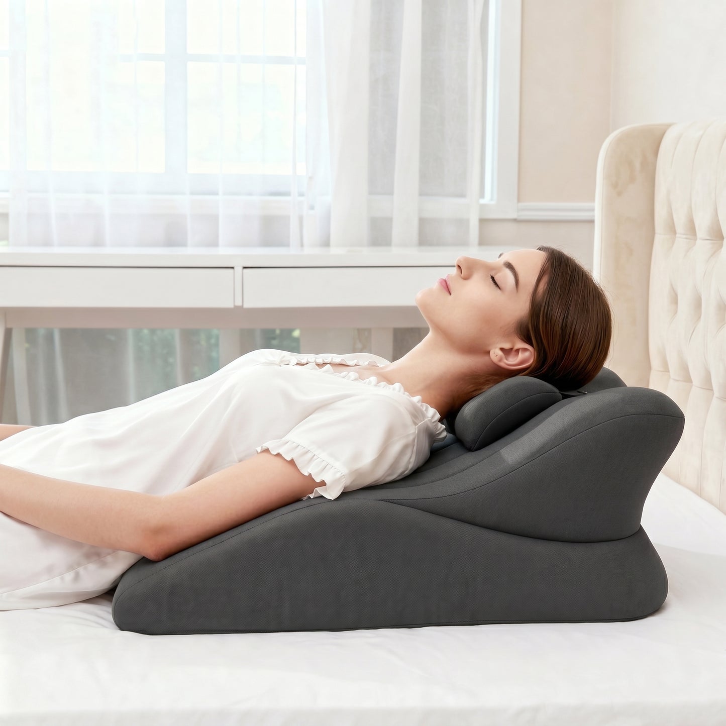 Ergonomic Memory Foam Wedge Pillow for Couples - Dark Grey