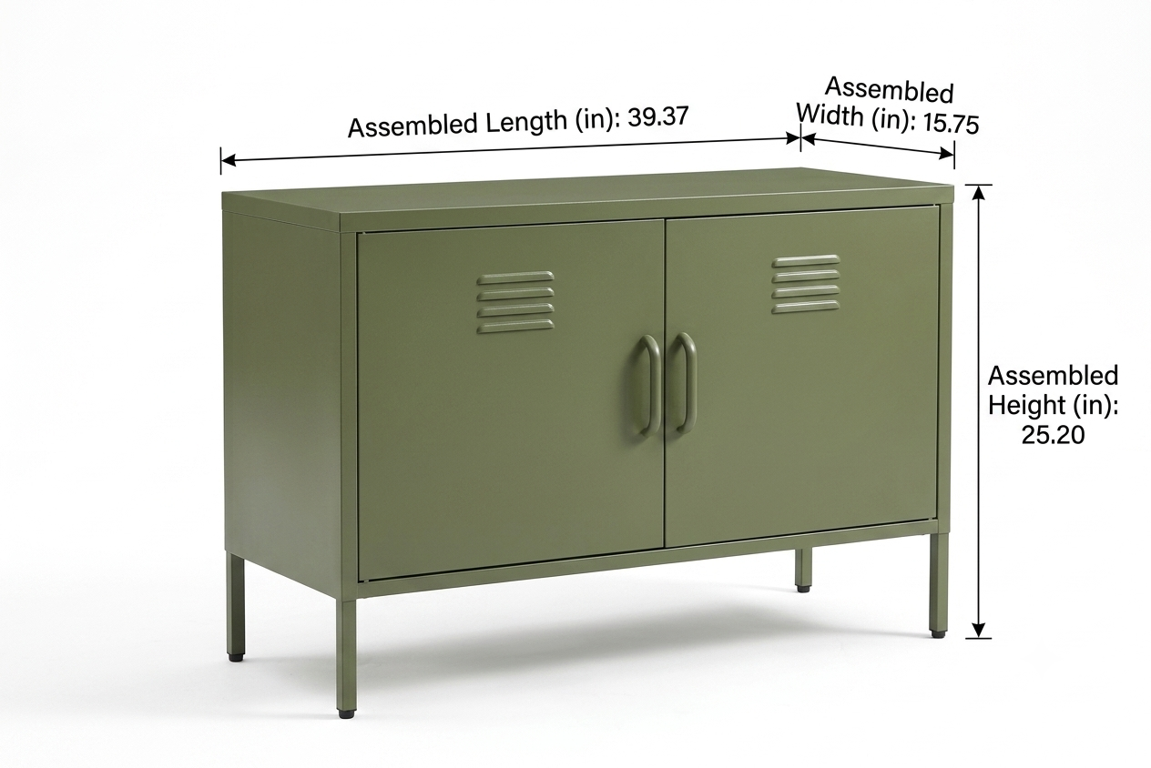 Green Metal Storage Cabinet with Legs & Adjustable Shelf