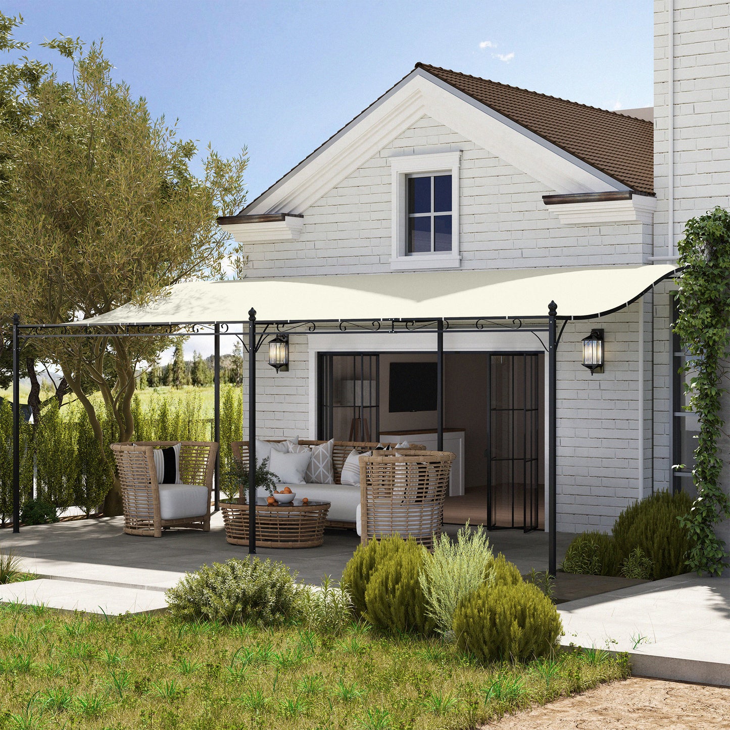 Outdoor Metal Pergola Canopy with Drainage Holes - Cream White