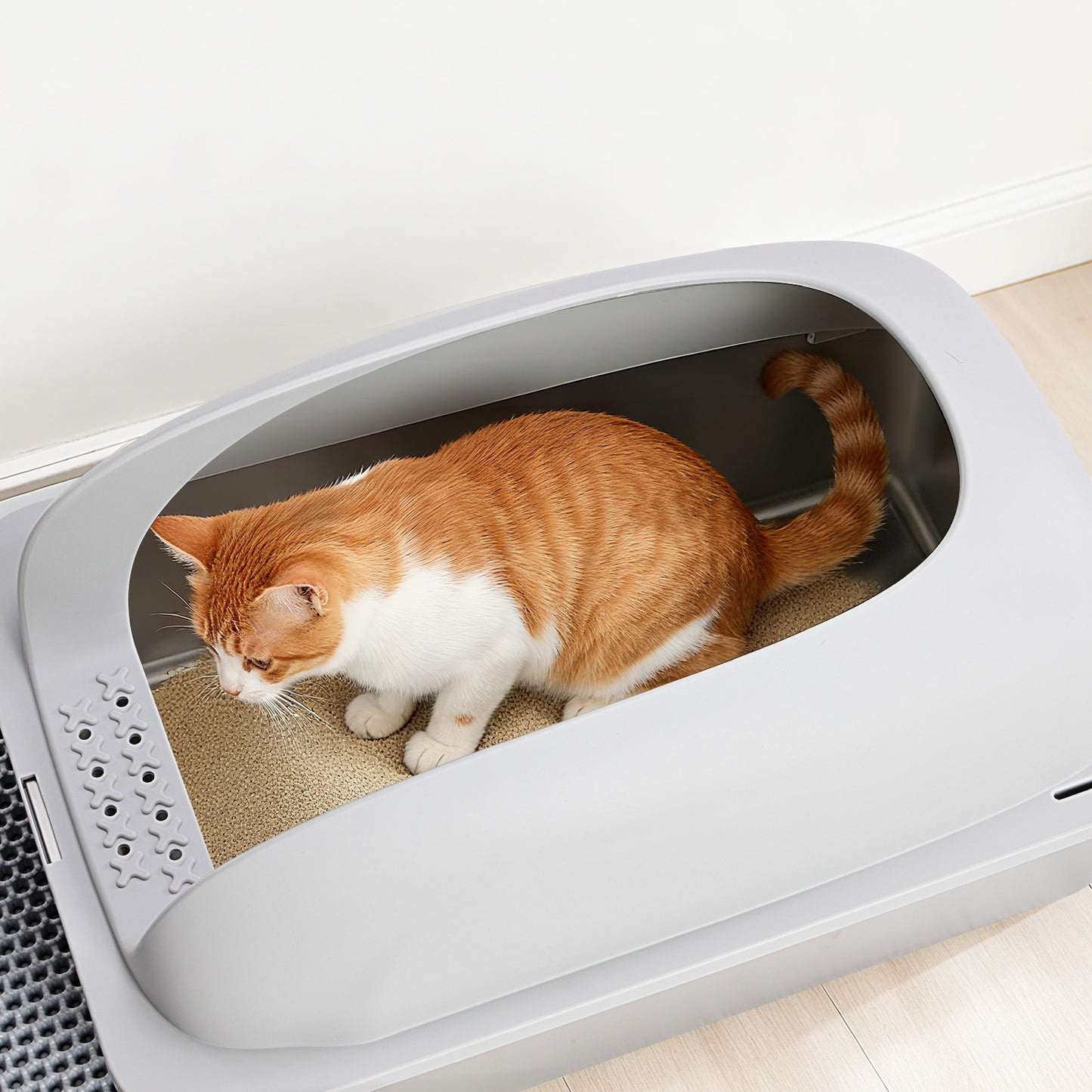 Large Stainless Steel Cat Litter Box with Lid, Odor-Free, Easy to Clean, Includes Scoop & Mat