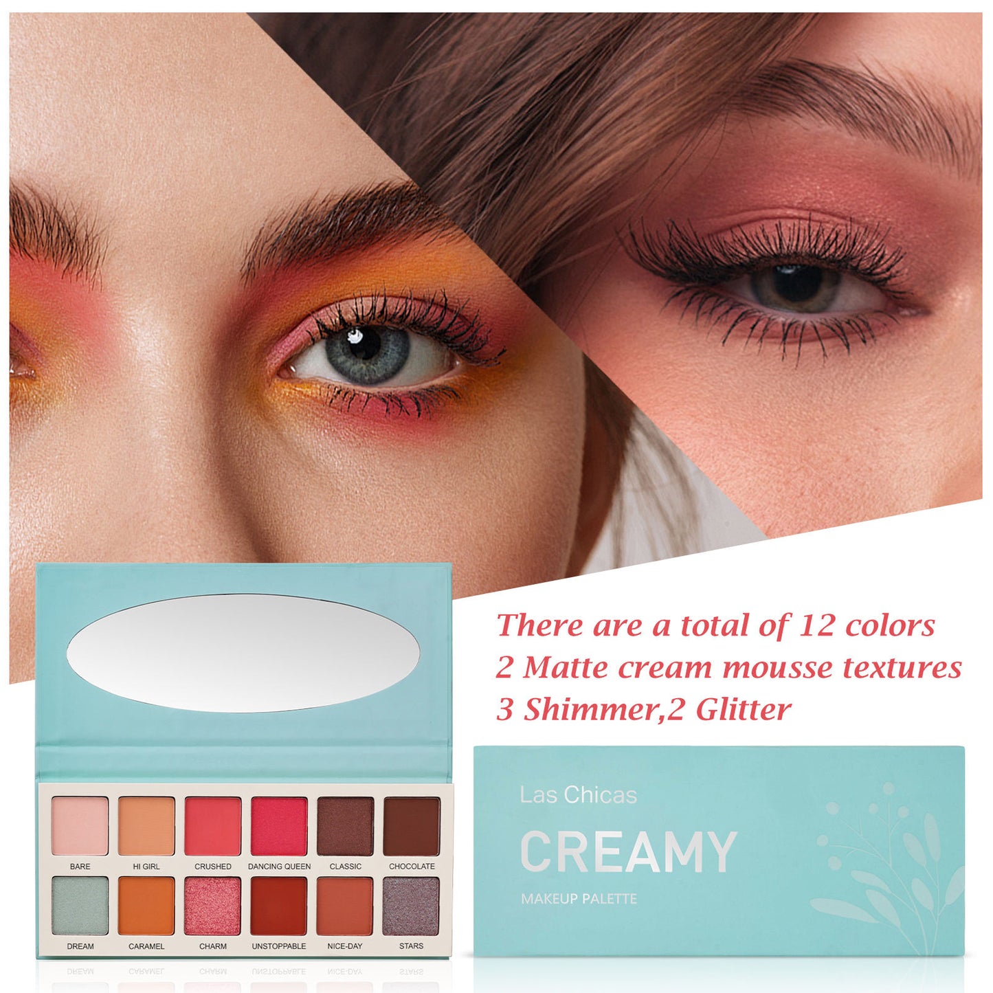 12-Color Eyeshadow Palette - High Pigment Shimmer & Matte Makeup Set