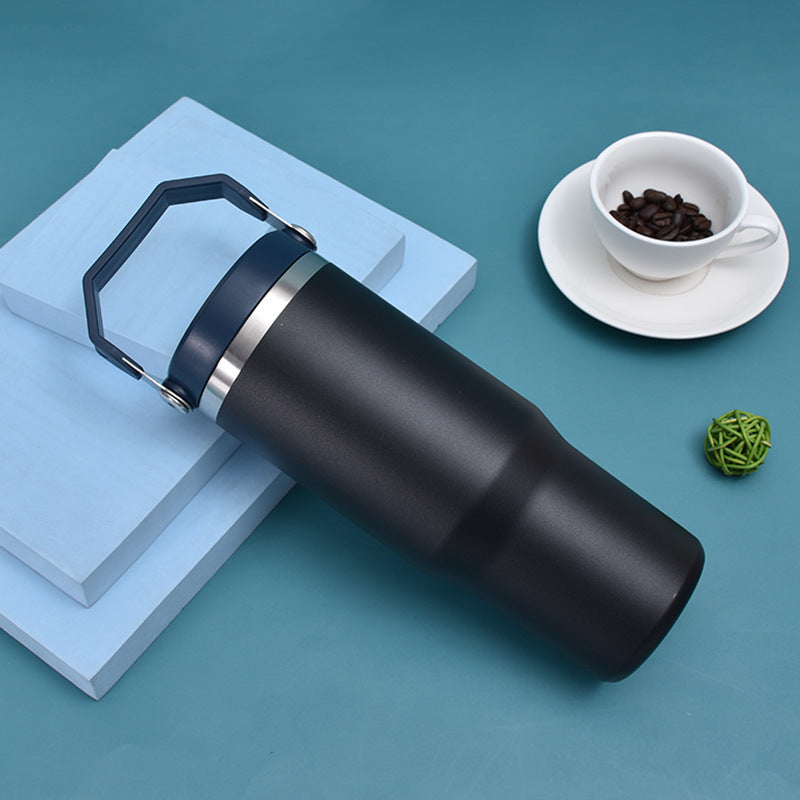Insulated Stainless Steel Car Cup with Straw - Double Layer, Large Capacity