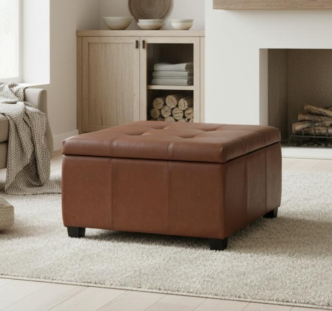 Richmond Storage Ottoman - Brown Faux Leather