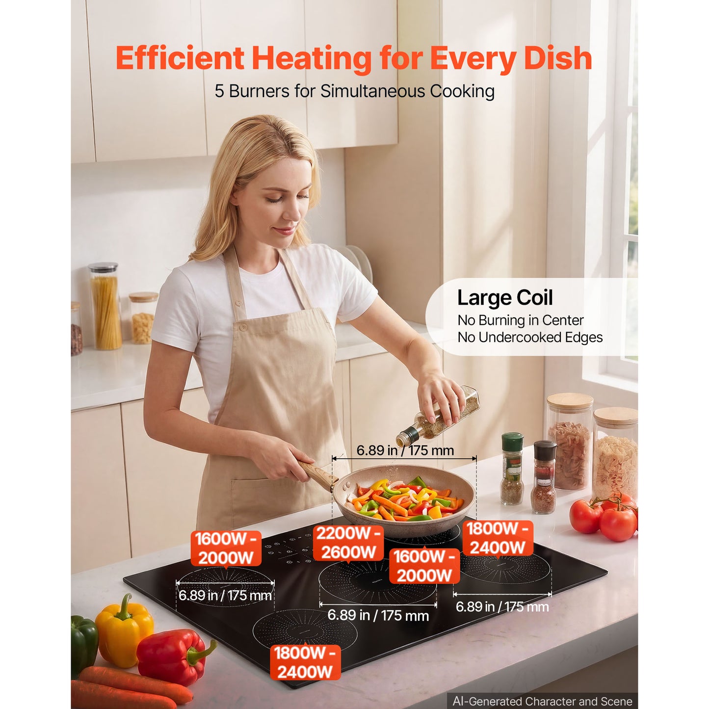 30-Inch Induction Cooktop with 5 Burners, Touch Screen, 9 Power Levels, 220V Kitchen Stove