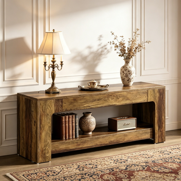 Farmhouse Console Table - 63" TV Stand with Open Storage
