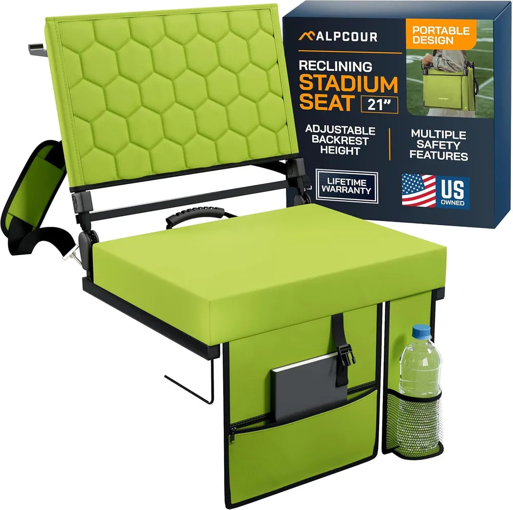 Folding Reclining Stadium Seat with Back Support - Lime
